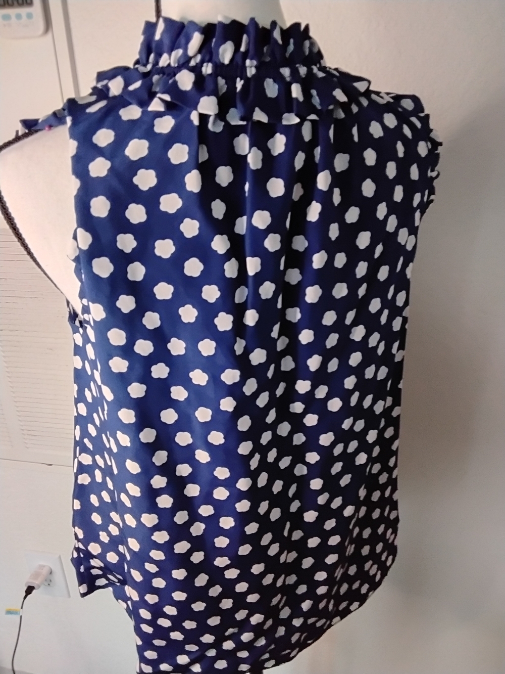 NWOT kate spade Navy Blue and White Polka Dot Ruffle Tie-Neck Blouse - Picture 2 of 3